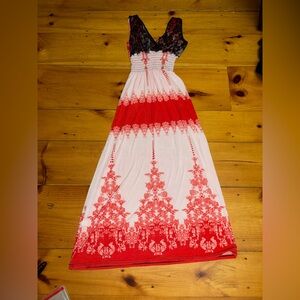 NWT JinSeMingXia Red & White Lace Maxi Dress | Size XL | Boho